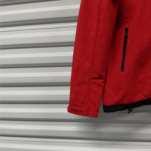 PinFin Women’s Hooded Windbreaker Alpha Jacket Size Large Red Hiking Rain Coat - Picture 3 of 15